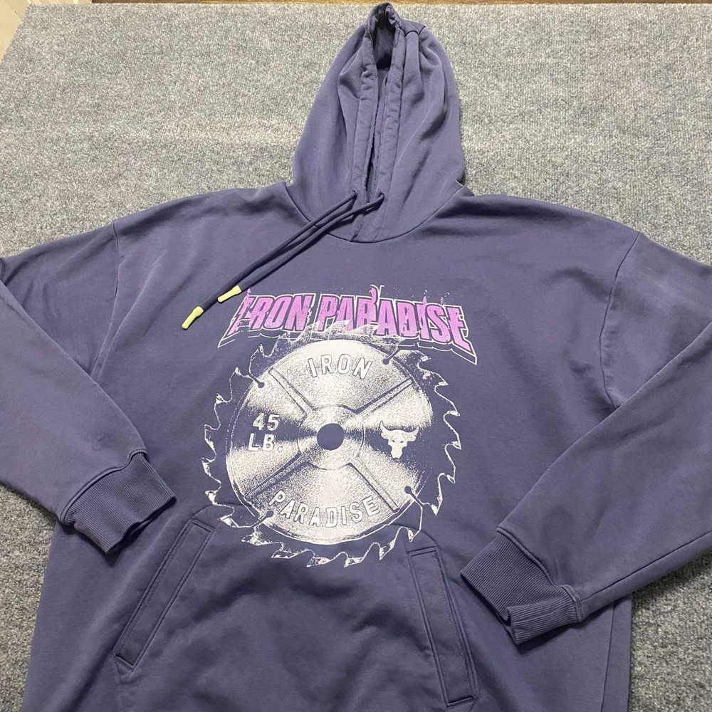 Under Armour Project Rock Rival Fleece Disrupt Gym Hoodie Mens XL Purple Haze